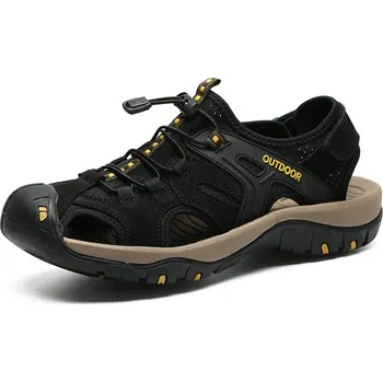 Dámské sandále Outdoorové pánské sandály kožené letní boty na turistiku Barva: Černá, Velikost: 48