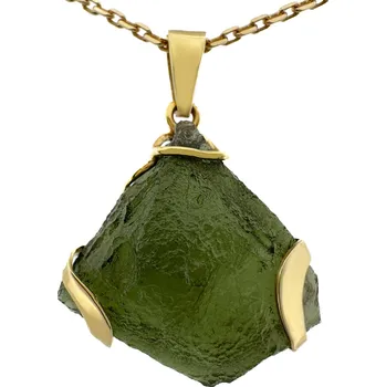 Přívěsek Zlatý přívěs s neopracovaným vltavínem 25mm x 20mm