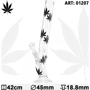 Skleněný bong Multi Black Leaf, 42cm, 18,8mm (Klasický skleněný rovný bong s obrázky pětilístků.)