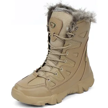 Pánská zimní obuv Pánské zimní boty kožené voděodolné sněhule šněrovací Barva: Khaki, Velikost: 42
