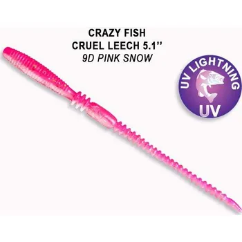 Umělá nástraha Crazy Fish Cruel Leech 130 mm 9D pink snow balení 6ks