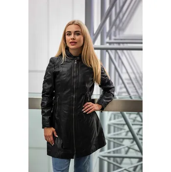 Dámská casual bunda Dámský černý kožený kabát s kapucí GWMarlis Velikost XL