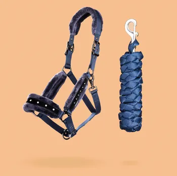 FOUGANZA Ohlávka a vodítko pro koně a poníky Strass CS MODRÁ