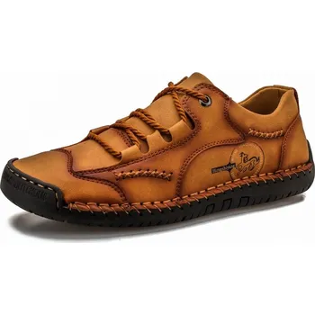 Pánské mokasíny Kožené pánské boty se šněrováním a dekorativními stehy Barva: Žlutá, Velikost: 39