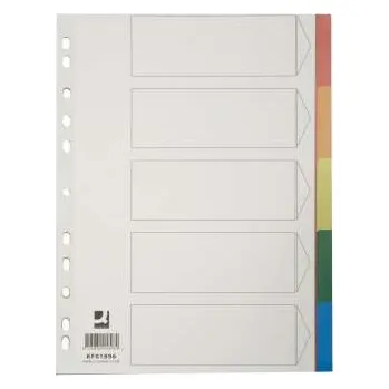 Plastové rozlišovače Q-Connect - A4, s barevným okrajem, 5 listů