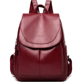 Městský batoh Kožený dámsky batoh vintage do školy hladký Barva: Červená