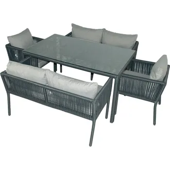 Zahradní sestava Šedý zahradní jídelní set z umělého ratanu pro 6 Vera 2 – Floriane Garden ID_1541216