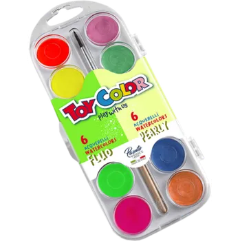 Vodová barva Vodové barvy 30mm Toy color Fluo 6ks + Perleť 6ks -doprodej