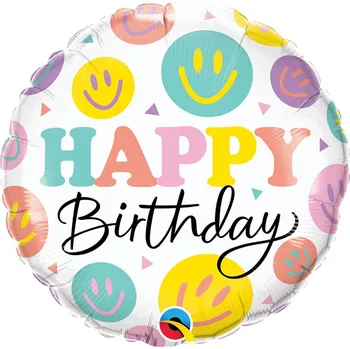 Balónek Všechno nejlepší k narozeninám - fóliový balónek Barevní smajlící, 18 palců