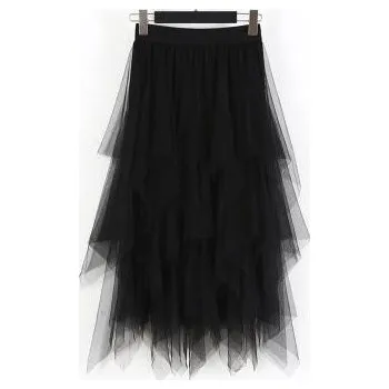 Dámská sukně Asymetrická týlová sukně s vysokým pasem Barva: Černá, Velikost: ONE SIZE