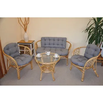 Zahradní pohovka Nábytek PEGAS Ratanová sedací souprava Bahama medová velká polstry šedý melír