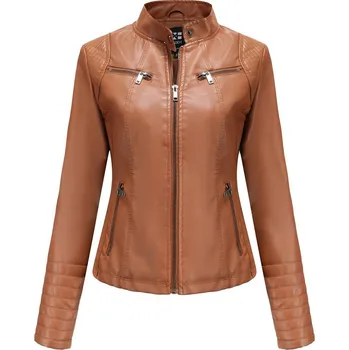 Dámský křivák Klasická vypasovaná bunda z ekologické kůže Barva: Světle Hnědá, Velikost: S