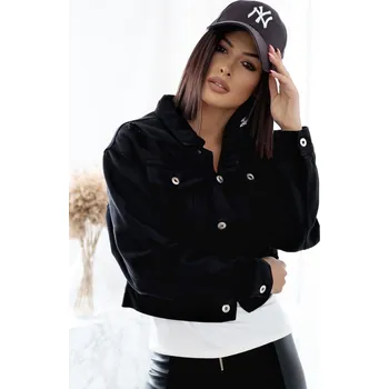 Dámský bomber Značková džínová bunda na knoflíky s kapsami - Černá XL Barva: Černá, Velikost: XL