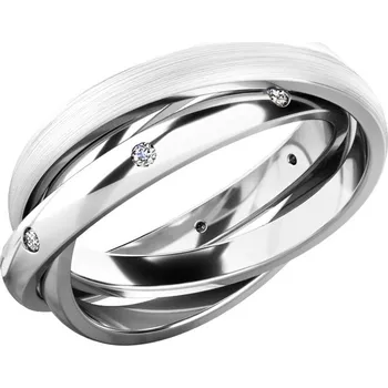 Prsten Dámský prsten bílé zlato 585 přírodní diamant 0.120 ct G/SI - tři kroužky 61075-DIA velikost 45