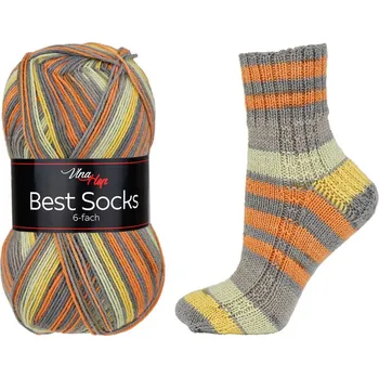 Vlna-hep Best socks 6-fach - 7363 šedo-oranžovo-světlá