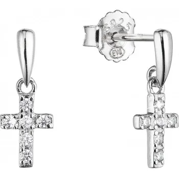 Náušnice Stříbrné náušnice visací křížek se zirkony 11415.1