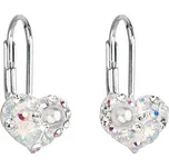 Stříbrné náušnice visací s krystaly Swarovski bílé srdce 31125.9