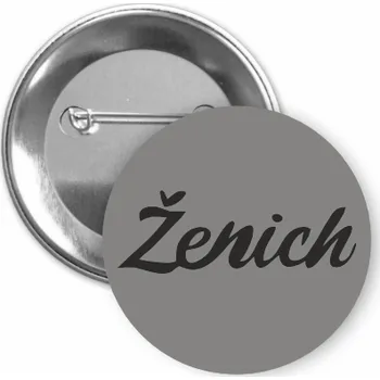 ON-DESIGN Placka s motivem Ženich 32 mm Barva: starostříbrná, Barva potisku: černá, Typ buttonu: špendlík