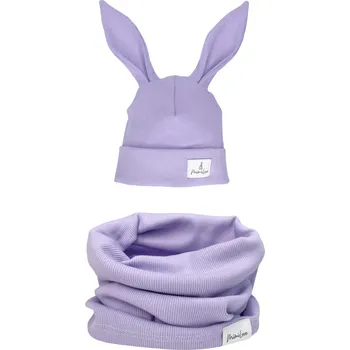 Dívčí mikina Mimilove Sada čepičky KRÁLÍČEK s nákrčníkem Levandule 2-4 let
