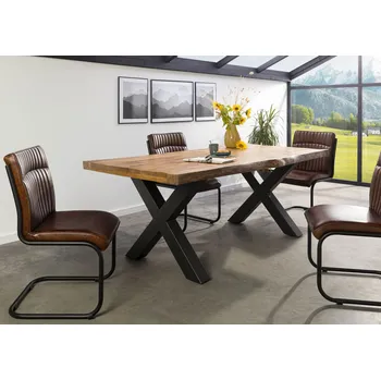 Jídelní stůl Jídelní stůl mango 220x100x77 přírodní lak / X-nohy antracit mat METALL 5