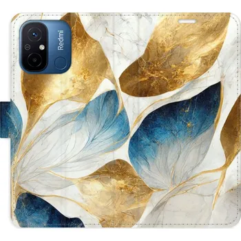 Pouzdro na mobilní telefon Flipové pouzdro iSaprio - GoldBlue Leaves - Xiaomi Redmi 12C