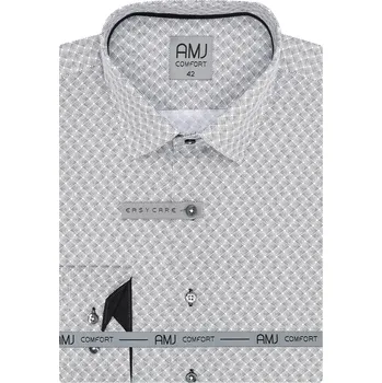Pánská košile Pánská košile AMJ bavlněná, bílá puntíkovaná vzorovaná, VDBR1292, dlouhý rukáv, vel. 49/50 (nadměrná)