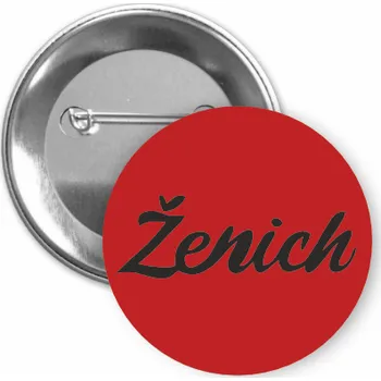 ON-DESIGN Placka s motivem Ženich 32 mm Barva: červená, Barva potisku: černá, Typ buttonu: špendlík
