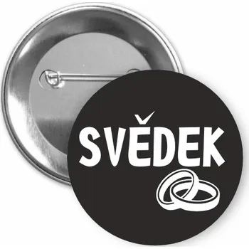 ON-DESIGN Placka s motivem Svědek 32 mm Barva: černá, Barva potisku: bílá, Typ buttonu: špendlík