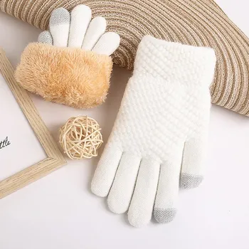 Rukavice Zimní dámské/pánské teplé rukavice s hráškovým vzorem a hřejivým kožíškem Barva: bílá (S310 White B)