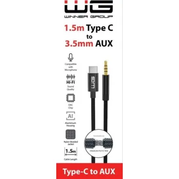 Audio kabel WINNER USB-C/AUX 3,5MM JACK 1,5M ČERNÁ REDUKCE 11653