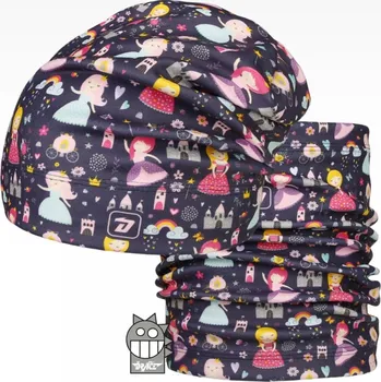 Čepice souprava sada čepice a nákrčník Dráče Yetti 09 převis homeless tm. fialová s princeznami velikost čepic: 50-52cm (2-4 roky, RDX vel. 4)