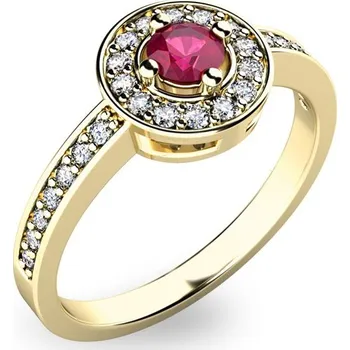 Oblečení a móda Dámský prsten žluté zlato 585/1000 přírodní diamant 0.150 ct G/SI rubín 10802Z-RUB velikost 47