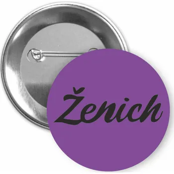 ON-DESIGN Placka s motivem Ženich 32 mm Barva: fialová, Barva potisku: černá, Typ buttonu: špendlík