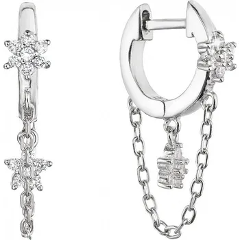 Náušnice Stříbrné náušnice kroužek a řetízek s kytičkami 11435.1 crystal