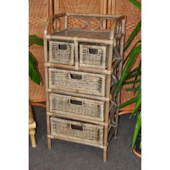 Zahradní úložný box Ratanová komoda 3+2 zásuvky hnědá