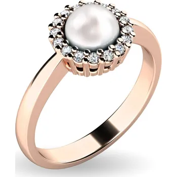 Oblečení a móda Dámský prsten růžové zlato 585/1000 přírodní diamant 0.080 ct perlový 10928-CV velikost 55