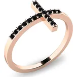 Dámský prsten růžové zlato 585 přírodní diamant 0.102 ct kříž s černé brilianty 140015CV-DIA-Black velikost 45