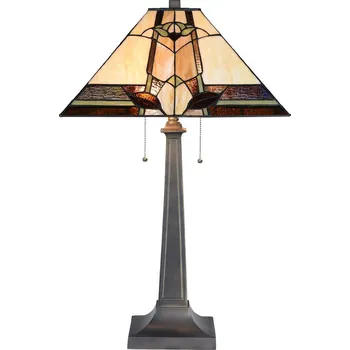 Lampička Béžovo-hnědá stolní lampa Tiffany Silvia - 45*45*80 cm E27/max 2*60W