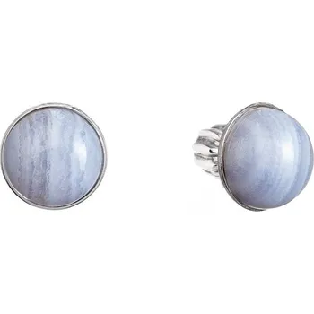 Náušnice Stříbrné náušnice pecky s pravými minerálními kameny kulaté 11491.3 Achát Blue Lace