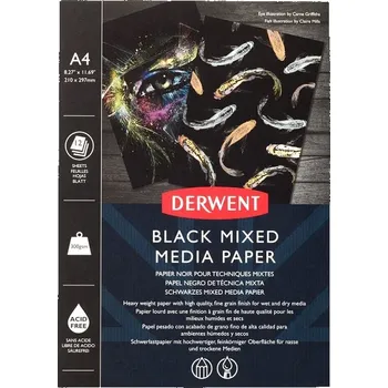 Blok DERWENT Black Mixed Media, A4 12 černých listů