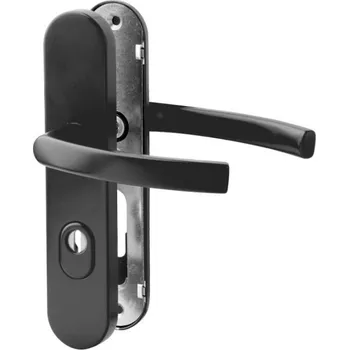 Dveřní kování AC-T SERVIS Bezpečnostní klika VIKING PLUS černá - oválné štítové kování 92 mm Provedení štítu: Koule/klika - pravá