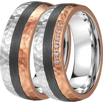 Prsten Snubní prsteny ocel zirkon s karbonem SC-88100