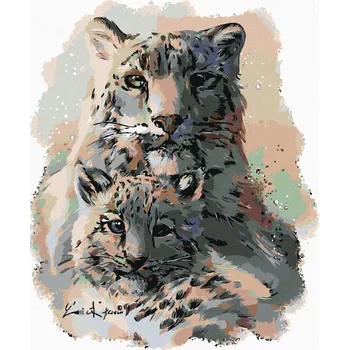 Hračka Diamondi Diamantové malování - LEVHART SNĚŽNÝ S MLÁDĚTEM Rozměr: 40x50 cm, Rámování: bez rámu a bez vypnutí plátna