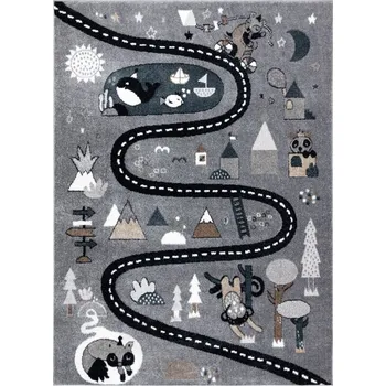 Koberec Hans Home Dětský kusový koberec Fun Route Street animals grey - 80x150