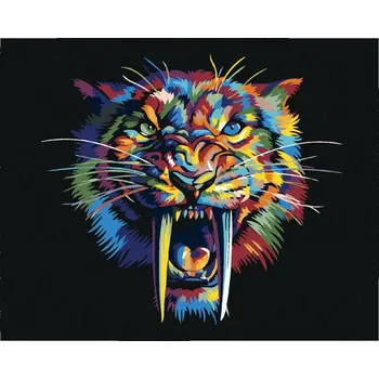 Hračka Diamondi Diamantové malování - BAREVNÝ ŠAVLOZUBÝ TYGR Rozměr: 40x50 cm, Rámování: bez rámu a bez vypnutí plátna