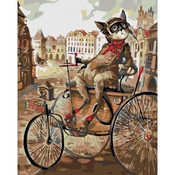 Hračka Diamondi Diamantové malování - KOCOUR NA TROJKOLE Rozměr: 40x50 cm, Rámování: bez rámu a bez vypnutí plátna
