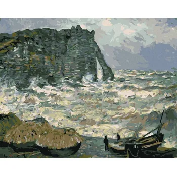 Diamondi Diamantové malování - PŘÍBOJ V ÉTRETAT (CLAUDE MONET) Rozměr: 40x50 cm, Rámování: bez rámu a bez vypnutí plátna