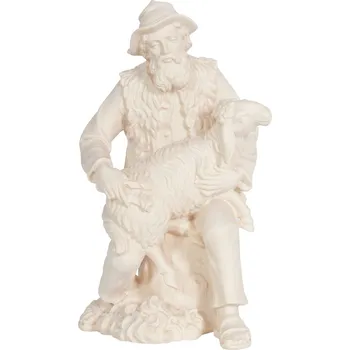 Vánoční dekorace Ornatis Pastýř stříhající ovečku Provedení: Přírodní bez malování, Velikost stojících figur dospělých postav: 8 cm Dřevěná vyřezávaná soška pastýře stříhajícího ovečku