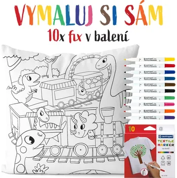 Dekorativní polštářek Polštářek 40 x 40 cm s omalovánkou - Dinosauří vláček