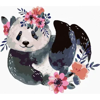 Hračka Diamondi Diamantové malování - PANDA S KVĚTINAMI Rozměr: 40x50 cm, Rámování: bez rámu a bez vypnutí plátna